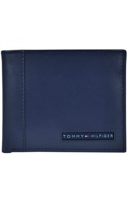 Tommy Hilfiger Men's Slim Bifold Leather Wallet- Navy